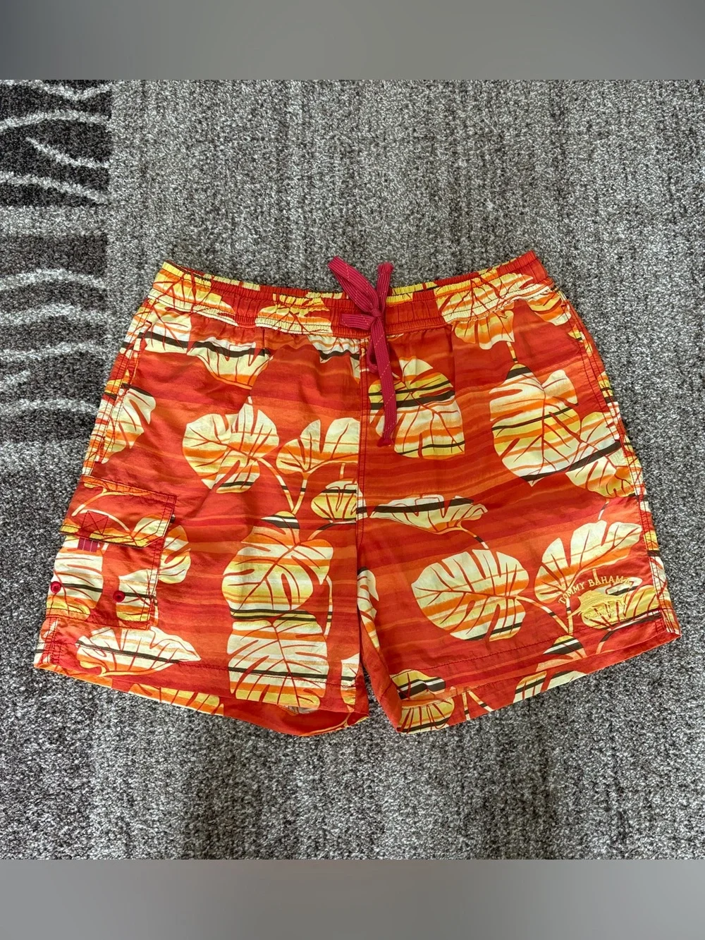 Tommy Bahama Vibrant Orange Leaf Print Swim Trunks Shorts Beach Swimming Large